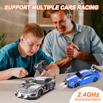Dollox Remote Control Car 1/16 Scale RC Drift Car 2.4GHz 4WD High Speed 18+KM/H Vehicle with LED Lights and Spray, Extra Drifting Tires Racing Vehicle Toys Birthday Gifts for Adults Boys, 2 Batteries - color: Grey