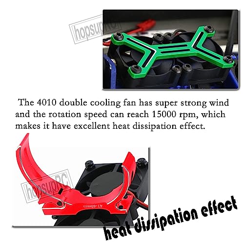 Motor Cooling Fan with 47-49mm Adjustable Mount Upgrades Part for 1/8 1/5 Infraction,Felony,Limitless,4985 1717 Motor,Aluminum 4010 High Speed Cooling Dual Fans 15000 RPM Heatsink,Red - color: Red/Cooling Fan