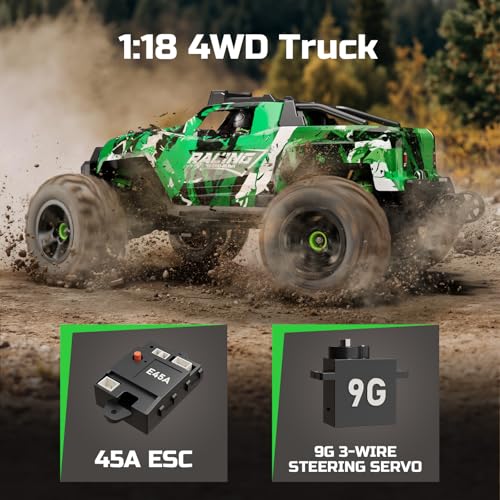 36KMH RC Cars Truck Remote Control Car for Adults Boys Age 8-12 Kids,1:18 | All Terrain 4X4 High Speed Fast Off-Road Electric Vehicle,Full Proportional Synchronous Control System, 2.4GHz