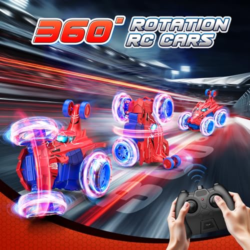 Spider remote control car rc cars toys,Cool rechargeable stunt rc car with 360 flips 4WD wheel with bright light,Fun outdoor toys gifts for kids birthday or Chritmas age 4 5 6 7 8 9 10 11 12 years old