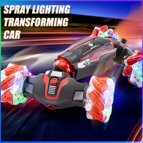 Gesture Sensor RC Stunt Car, RC Twist Car Toy for Kids 5-12 | Dual control: gesture watch + remote. 4WD all-terrain, 360° flip drift, light and music. Good birthday gift for the boy. - color: L-deep Red