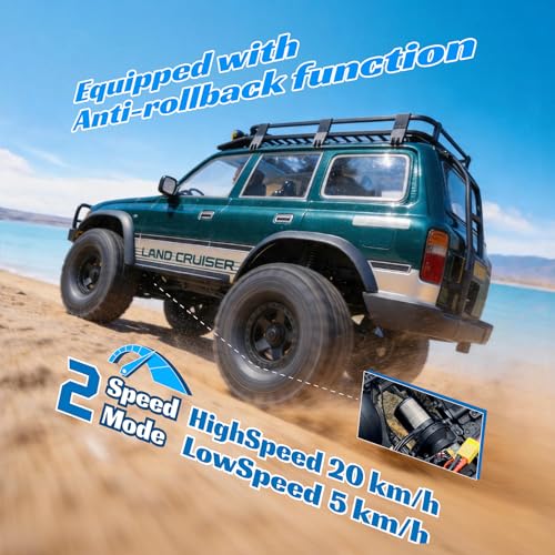 FMS FCX10 LC80 1/10 Brushless RC Crawler, Official Toyota Licensed RC Rock Crawler 4x4, High Torque 1/10 Brushless RC Truck with 2-Speed Transmission, Professional Brushless RC Car for Adult - color: Green