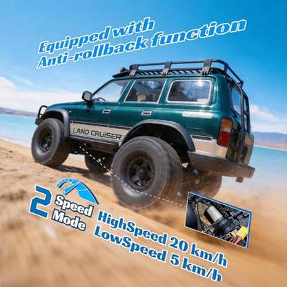 FMS FCX10 LC80 1/10 Brushless RC Crawler, Official Toyota Licensed RC Rock Crawler 4x4, High Torque 1/10 Brushless RC Truck with 2-Speed Transmission, Professional Brushless RC Car for Adult - color: Green