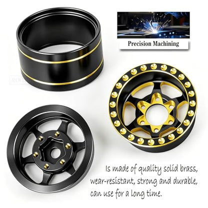 RC Full Brass 1.0 Beadlock Wheel Rim & Wheels Tires for 1/18 1/24 Trx4m SCX24 FCX24 RC Crawler Car,4PCS (1.0 Inches) Wheel Rim & Wheels Tires(Black-A)
