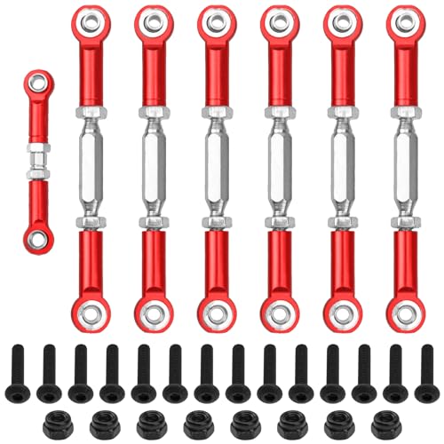 Aluminum Adjustable Turnbuckles Rod Camber Links Steering Linkage Pull Rod Tie Rod Compatible with Traxxas 1/10 Slash 2WD RC Truck (Red)
