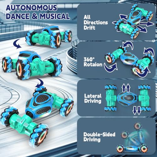 Remote Control Car - RC Drift Car Gesture Sensing Toy Boy Age 6-8-12 Gifts | Gesture Sensing RC Stunt Car for Kids Toys 6 7 8 9 10 11 12 Year Old Boy Birthday Christmas Presents with Lights Music - color: Light Blue