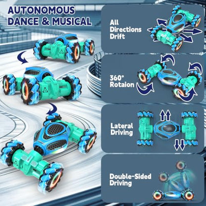 Remote Control Car - RC Drift Car Gesture Sensing Toy Boy Age 6-8-12 Gifts | Gesture Sensing RC Stunt Car for Kids Toys 6 7 8 9 10 11 12 Year Old Boy Birthday Christmas Presents with Lights Music - color: Light Blue