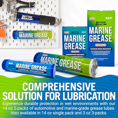 Better Boat Marine Grease Tube, 2 Pack 14 Oz, Waterproof High Temp Trailer Bearing Lubricant, NLGI 2, Compatible with Grease Guns - size: 2PK 14oz