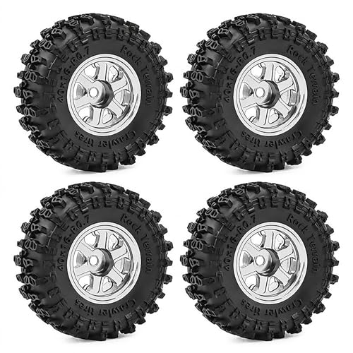 0.7" Aluminum Beadlock Wheel & Crawler Tire Set for 1/30 RC Crawler, CNC Rims, 40 x 16 mm Tires, Includes Screwdriver, Pre-Assembled 4 pcs, White - color: White, size: Rock-Trail-Clean-Out