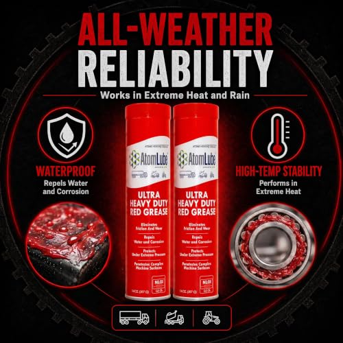 Ultra Heavy Duty Red Grease, 2-Pack of 14 oz Tubes | High Temp Waterproof NLGI# 2 Lithium Wheel Bearing Grease for Trucking, Automotive, Trailers, & Agricultral Equipment - size: 2-Pack