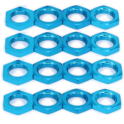 Aluminum 17mm Wheel Nut Thread 1.0mm for 1/7 1/8 RC Model Car ARRMA 6s HSP Redcat Himoto Monster Trucks Off Road Buggy Upgraded Parts 16 pcs/Set (Blue) - color: Blue