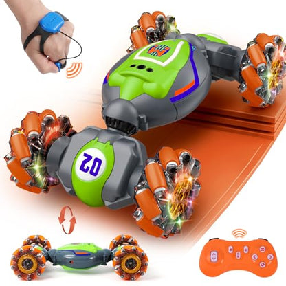 QXHOL Gesture Sensing RC Stunt Car, 4WD Remote Control Cars Toys | 2.4Ghz Hand Control Drift Car with Lights Music for Boys 6-12 Year Old, Best Birthday Gifts for Kids - color: Grey Green