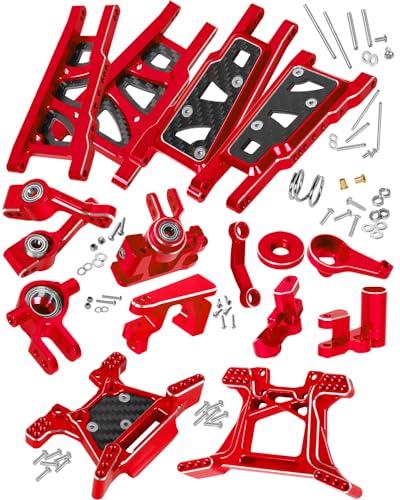 RC Upgrades Part for 1/10 Rustler 4x4（#67164-4）,Suspension Arms,Caster Block,Steering Blocks,Rear Stub Axle Carriers,Shock Towers,Steering Block,Red