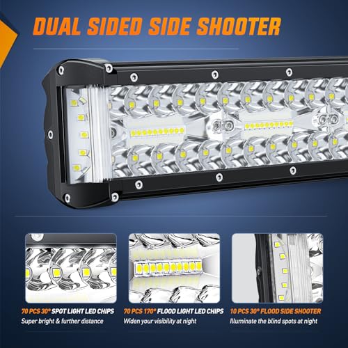 Nilight 20 Inch Side Shooter Light Bar Spot Flood Combo Triple Row | for Off Road Fog Driving Work Lighting on Truck SUV ATV UTV - color: 20Inch Side Shooter Light