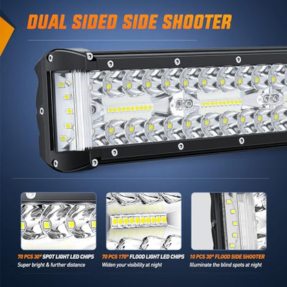 Nilight 20 Inch Side Shooter Light Bar Spot Flood Combo Triple Row | for Off Road Fog Driving Work Lighting on Truck SUV ATV UTV - color: 20Inch Side Shooter Light