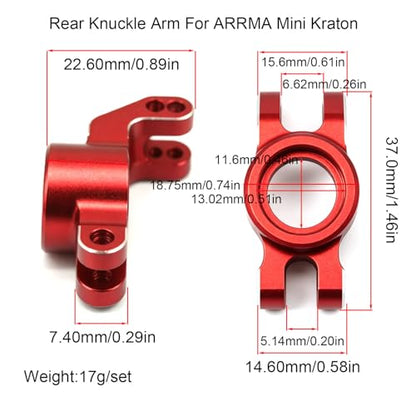 Aluminum Rear Hub Knuckle Arm for ARRMA Mini Kraton 1/16 RC Car, Upgrade Replacement Parts, (Red Rear Hub/Knuckle Arm) - color: Red Rear Hub/Knuckle Arm