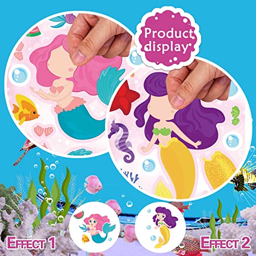 24 Sheets Make Your Own Mermaid Stickers, Make a Face Sticker for Girls | Mermaid Birthday Party Favors , Mermaid decoration Classroom Teacher Rewards, Art Craft Supplies - style: Mermaid（Pink）