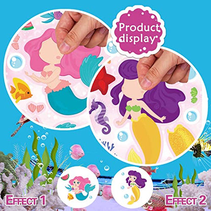 24 Sheets Make Your Own Mermaid Stickers, Make a Face Sticker for Girls | Mermaid Birthday Party Favors , Mermaid decoration Classroom Teacher Rewards, Art Craft Supplies - style: Mermaid（Pink）