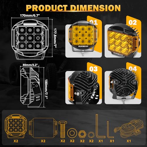 Auxbeam V-MAX Series 7" 228W Round Offroad Light Pod with 270° Side Shooter | 26100LM Offroad Light Bar, Spot Flood Combo Beam, 7Inch Cube Pod Lights with DRL & Back Light, LED pod Light for Jeep Truck - color: 7in Round LED Pod