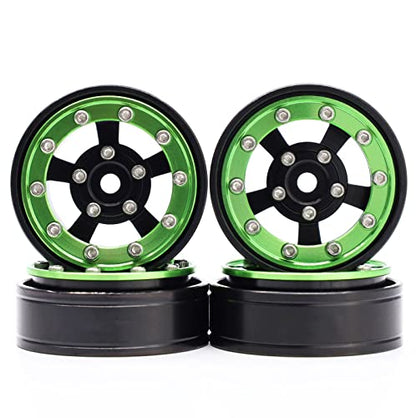 MRC 1.0 Beadlock Wheel 4PCS CNC Aluminum Wheels Rims Upgrade for 1/24 RC Crawler Car Axial SCX24 C10 Jeep Betty (Black-Green) - color: Black-Green