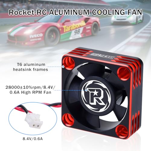 Surpass Hobby ESC Cooling Fan Heat Dissipation 28000RPM RC Cooling Fan Fitted Turbo ESC A3 for RC Car 1/8 1/10 (Red&Black) - color: Red&Black