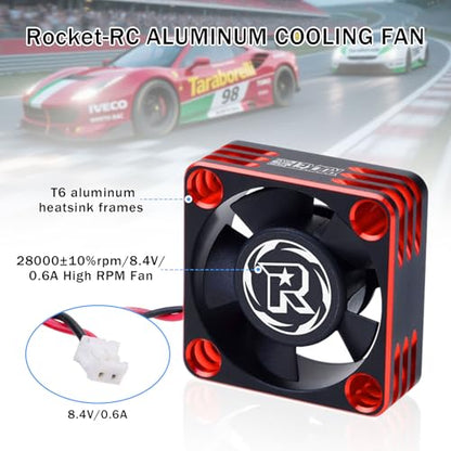 Surpass Hobby ESC Cooling Fan Heat Dissipation 28000RPM RC Cooling Fan Fitted Turbo ESC A3 for RC Car 1/8 1/10 (Red&Black) - color: Red&Black