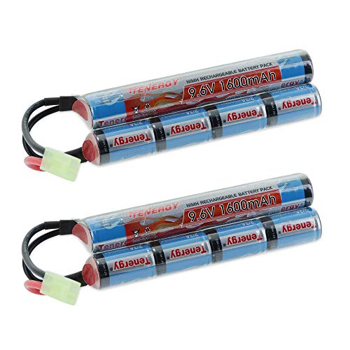 Tenergy 2 Pack 9.6V NiMH 1600mAh Rechargeable Butterfly Battery Pack with Mini Tamiya Connector for Airsoft AEG