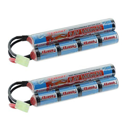 Tenergy 2 Pack 9.6V NiMH 1600mAh Rechargeable Butterfly Battery Pack with Mini Tamiya Connector for Airsoft AEG