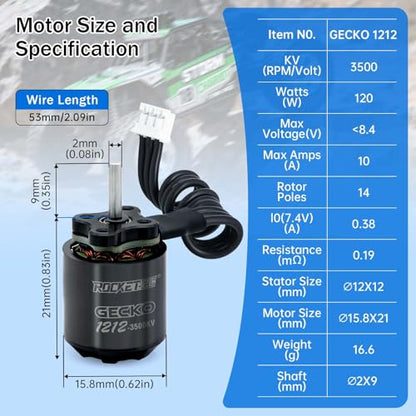 Surpass 1212 3500KV Outrunner Brushless Motor with ESC Combo for RC 1/18 TRX4M Upgrade Parts 1/24th RC Crawler（not fit for SCX24）