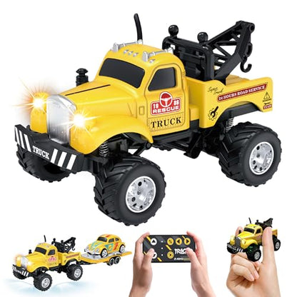 MOONTOY 1:64 Scale Mini Alloy Truck RC Car with LED Lights, 2.4Ghz Remote and App Control Toy Car, 3-Speed Adjustment Pocket Toy Car for Kids 4-8 Years and Adults (Yellow) - color: Yellow