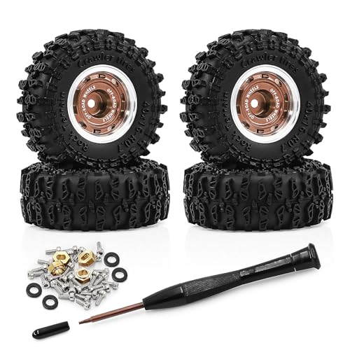 0.7 Inch RC Crawler Tires and Wheels Set 40×16mm for 1/30 Scale Axial SCX30 (Bronze) - color: Bronze
