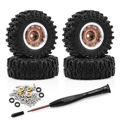 0.7 Inch RC Crawler Tires and Wheels Set 40×16mm for 1/30 Scale Axial SCX30 (Bronze) - color: Bronze