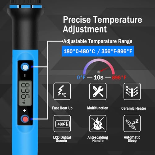 Soldering Iron Kit, 80W 110V Fast Heat up in 10s LCD Digital Adjustable Temperature Soldering Gun Thermostatic Soldering Kit for Electronic