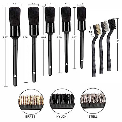 HMPLL 10pcs Detailing Brush Set, Multi-Purpose Car Detailing Brushes | for Cleaning Car Interior, Exterior, Engine, Leather, Including 5 car Cleaning Brush, 3 Wire Brush, 2 Air Vent Brush,Black - color: black-10pcs