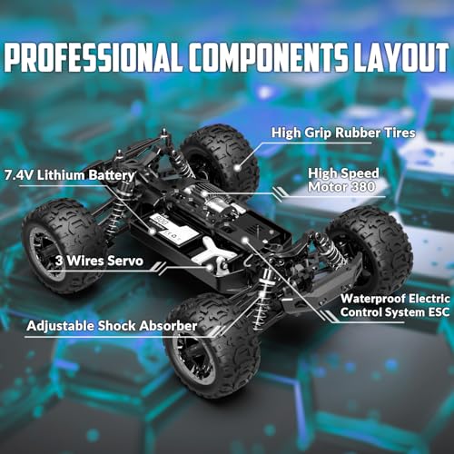 RACENT RC Truck 1:16 4x4 All Terrain RC Car 40KPH High Speed Remote Control Cars for Adults, Off-Road Monster Truck with 2.4Ghz Radio Control, 2 Batteries - color: Green