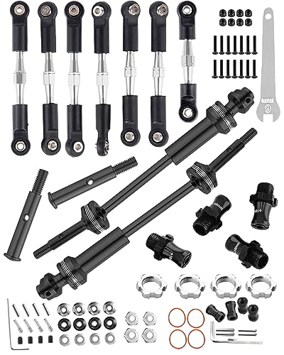 RC Turnbuckles Camber Link & Driveshafts & Hex Hub Adapters Upgrades Part for 1/10 Slash Stampede Rustler Bandit 2WD（VXL,Adjustable Link,Steel #45 CVD & Aluminum Hex Hub Adapters,Silver