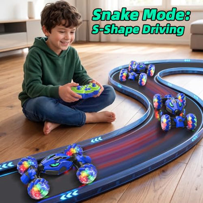 VisionX RC Stunt Cars, Unique 2.4GHz 4WD 360° Rotating Gesture Sensing | Boys and Girls Ages 6-12, Double‑Sided Driving RC Drift Car, Birthday and Christmas Cool Car Toys Gifts for Kids, 2 Batteries - color: Vibrant Blue