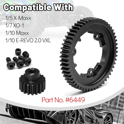OGRC 54T Steel Spur Gear for Traxxas 1/5 X-Maxx 1/7 XO-1 1/10 Maxx/E-Revo | 1 Mod, with 18T Motor Pinion Gear, Replace Stock Part #6449 - size: 54T