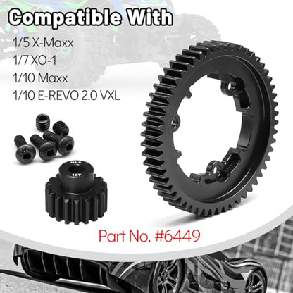 OGRC 54T Steel Spur Gear for Traxxas 1/5 X-Maxx 1/7 XO-1 1/10 Maxx/E-Revo | 1 Mod, with 18T Motor Pinion Gear, Replace Stock Part #6449 - size: 54T