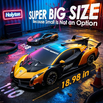 Holyton 1:10 Transforming RC Car, Large Remote Control Car | One-Button Transform to Robot, 2.4GHz Remote Control, Gesture Sensing, LED Lights, 80-Min Playtime, Gift for Kids Ages 5-12 - color: Frosted Gold