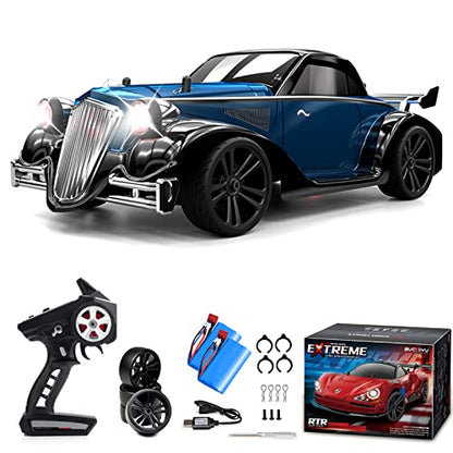 RC Drift Car, 1:16 RC Drifting Car Remote Control Car Rechargeable High Speed RC Cars Toys 4WD 2.4GHz Full Scale Blue RC Racing Cars with LED Lights Two Batteries for Boys and Adults - color: 1.blue