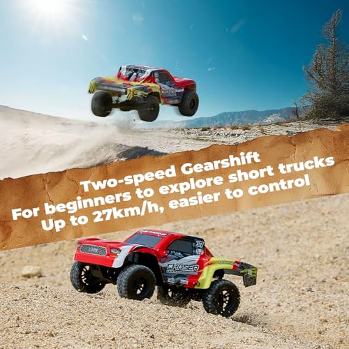 FMS FSC24 Chaser 1/24 RC Car 4X4 Off-Road High-Speed Short-Course Truck, 2 Speed Transmission, Brushless-Ready and 30-Minute Runtime，2.4GHz Electric Vehicle Toys Gifts for Adults (Red) - color: Red