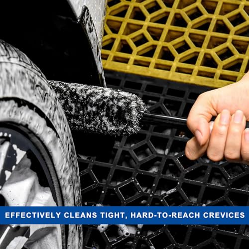 Car Wheel & Tire Brush Set, Soft & Stiff Bristle Cleaner Microfiber Rim Detailing Brush, Scratch Free Wheel Brushes Exterior Surface Cleaning Tool for Cars Trucks Motorcycles