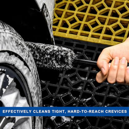 Car Wheel & Tire Brush Set, Soft & Stiff Bristle Cleaner Microfiber Rim Detailing Brush, Scratch Free Wheel Brushes Exterior Surface Cleaning Tool for Cars Trucks Motorcycles