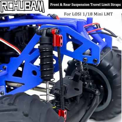 Front & Rear Suspension Travel Limit Straps for LOSI 1/18 Mini LMT Monster | 4PCS RC Shock Absorber Protection Straps,Aluminum & Nylon, 64mm C-C - color: Black