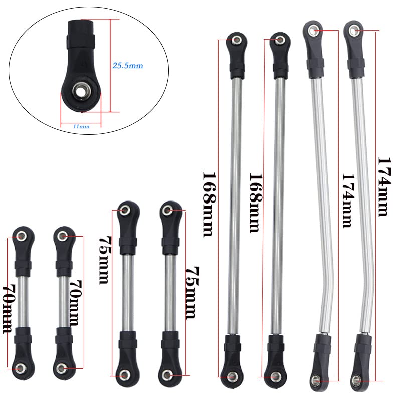 LCG Girder Frame Stainless Steel Linkage Link Rod Rod End for 1/10 RC Crawler Axial SCX10 II III TRX4 Capra 1.9 LCG Rails Chassis Kit (for SCX10 II) - color: For Scx10 II
