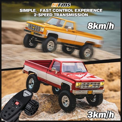 BEEZRC FMS 1/18 FCX18S Chevrolet K10 S RC Crawler, Official Licensed Off-Road RC Truck, 8km/h Hobby RC Cars, 4WD & 900mAh Remote Control Car for Adults, LED Lights 4-Ch 2.4GHz Transmitter RTR Black - color: Black