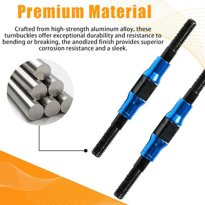 2PCS 3x42mm Aluminum Alloy Turnbuckle Shaft with M3 Threads, Push Rod Tie Rod Linkage Replacement for #53942, Compatible with 1/10 TAMIYA RC Crawlers Trucks On/Off-road Buggy Upgrade (Blue) - style: 2pcs-42mm #53942