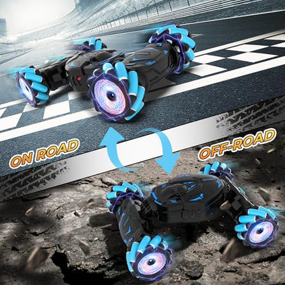 RC Stunt Cars Gesture Sensing Remote Control Car for Boys Gifts Toys, Blue | 2.4Ghz Hand Controlled Car with Lights Music Sprayer, 360° Rotation, Drift, 4WD Off-Road, Birthday Xmas Gifts Toys for Kids - color: Blue