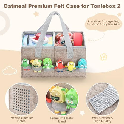 PISOSN Carrying Case for Toniebox Starter Set and Tonies Figurines, Travel Felt Cloth Musical Toy Folding Bag for Toniebox 2 & Accessories (Oatmeal) - color: Oatmeal